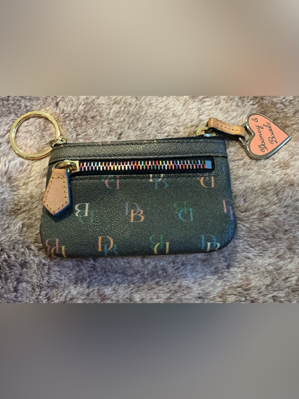 Dooney & Bourke Black Rainbow Monogram Zippered Coin Purse